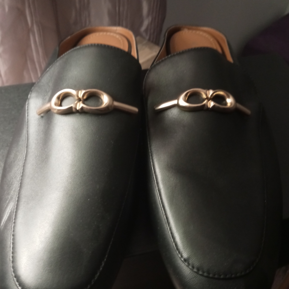 Coach Black Leather Loafers with Gold Detail